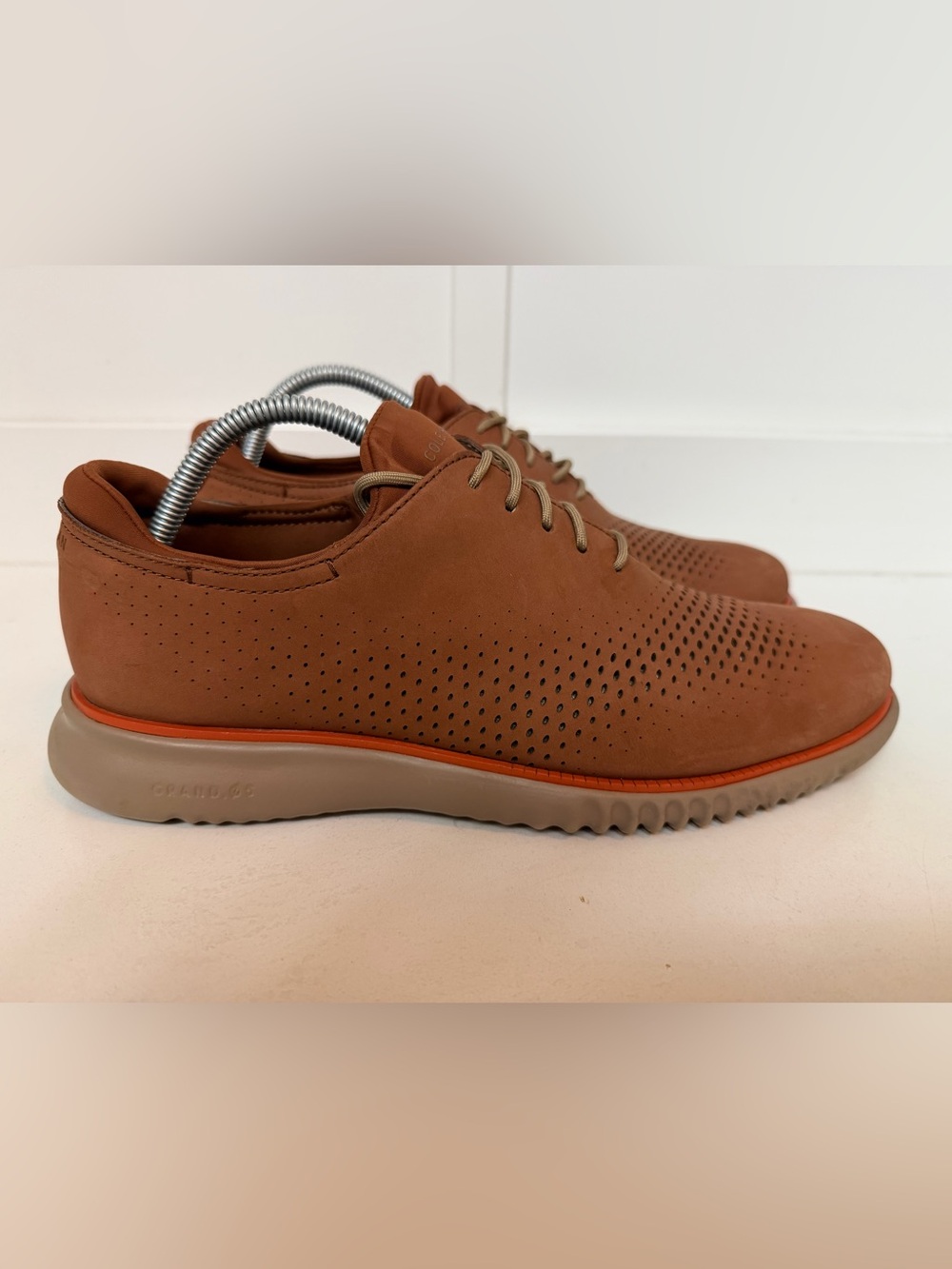 Cole Haan 2.Zerogrand Laser Wingtip Oxford Shoes Brown Nubuck Leather Mens 9.5